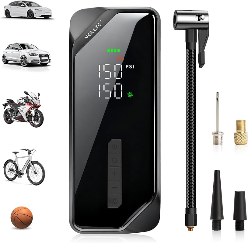 Portable Cordless Air Compressor with 150 PSI, Digital Gauge, and 4 Pr