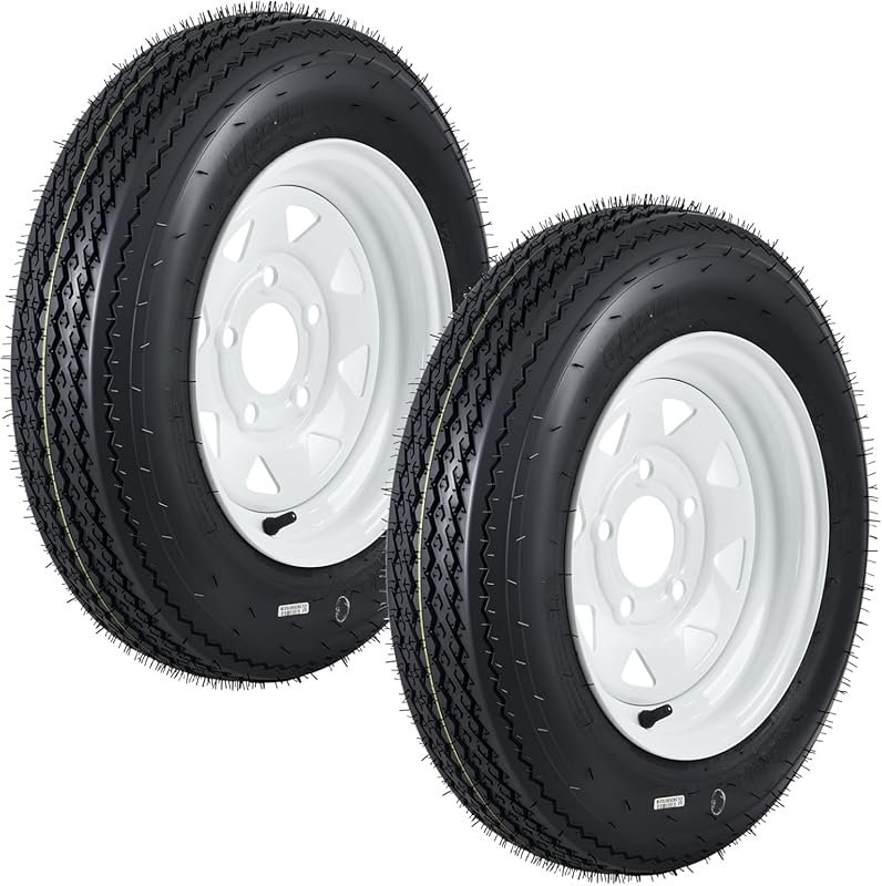 Set of Two Heavy-Duty 4.80-12 Trailer Tire and Wheel Assemblies with 5