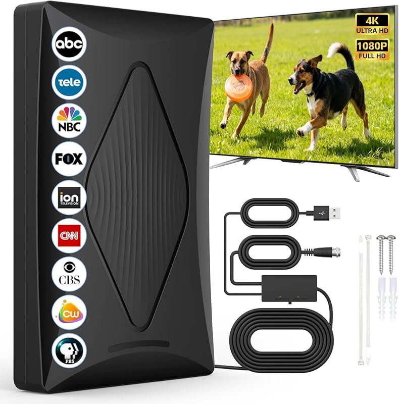 Indoor Long Range TV Antenna for Local Channels with Amplifier Signal 