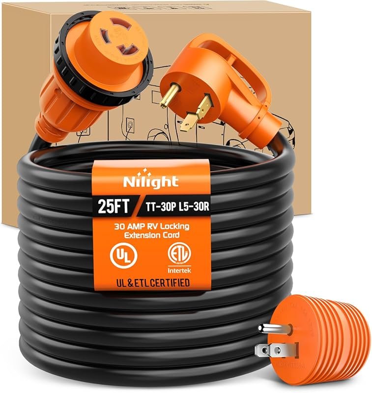 25-Foot 30 Amp RV Locking Extension Cord with 10-Gauge Copper Wire and