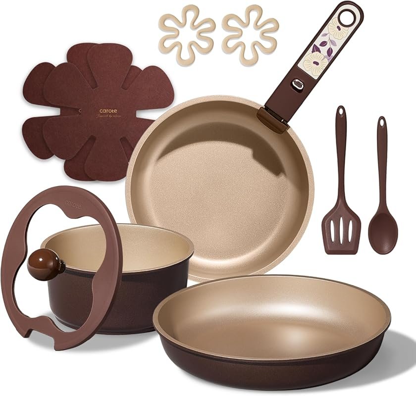 CAROTE 11-Piece Ceramic Cookware Set with Non-Stick Coating and Remova