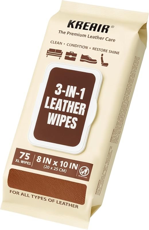 3in1 Leather Wipes – 75 XL Count, Clean, Condition & Restore Shine for