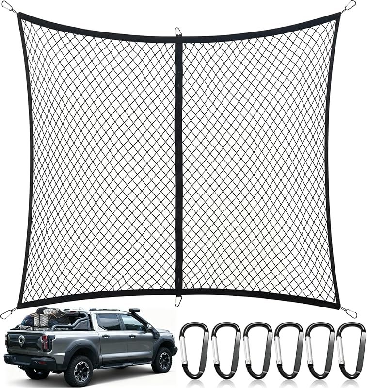 Highly Elastic Cargo Net for Pickup Truck Bed, 4x4 Foot Stretches to 7