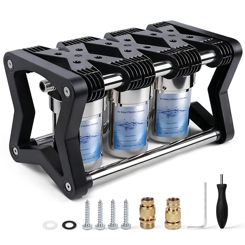 3-Stage RV Water Filter System with 0.2 Micron Filtration for Campers 