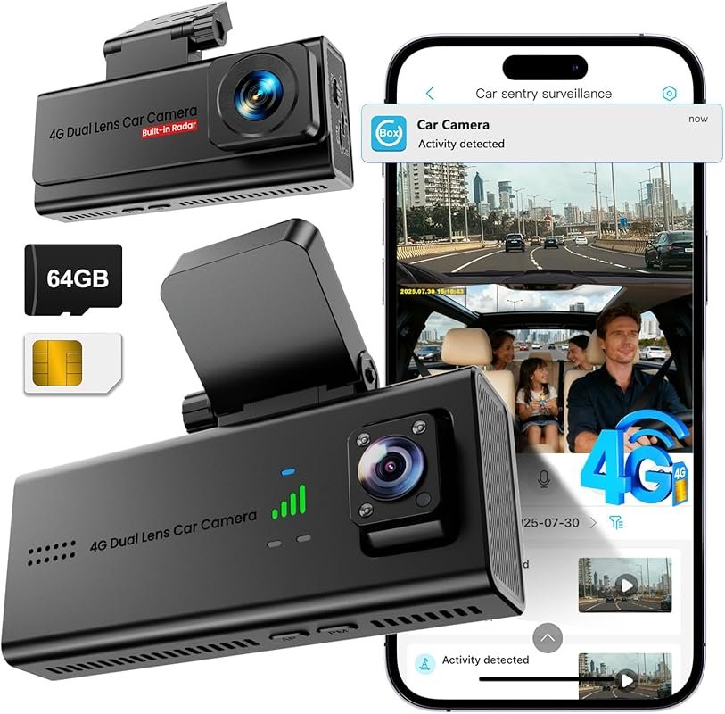 Veralyxa 4G LTE Dash Cam with Remote Live View, Parking Mode, and Two-