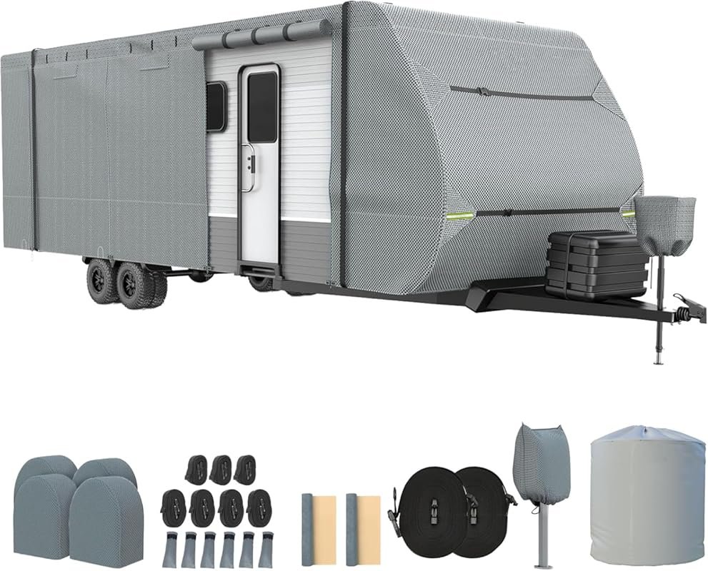 RV Cover for 20-22ft Trailers, 7-Layer Waterproof Windproof with Tire 