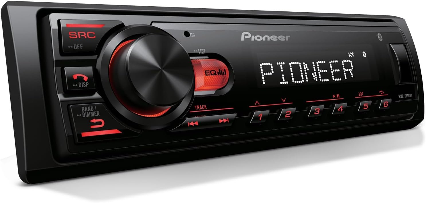 Pioneer MVH-S110BT Single-DIN Car Stereo with Bluetooth, USB Input, an