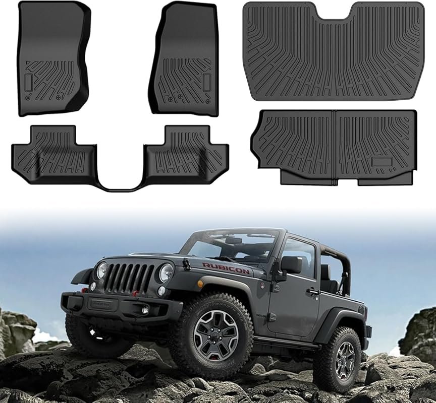 All-weather heavy-duty floor mats and cargo liner for Jeep Wrangler JK