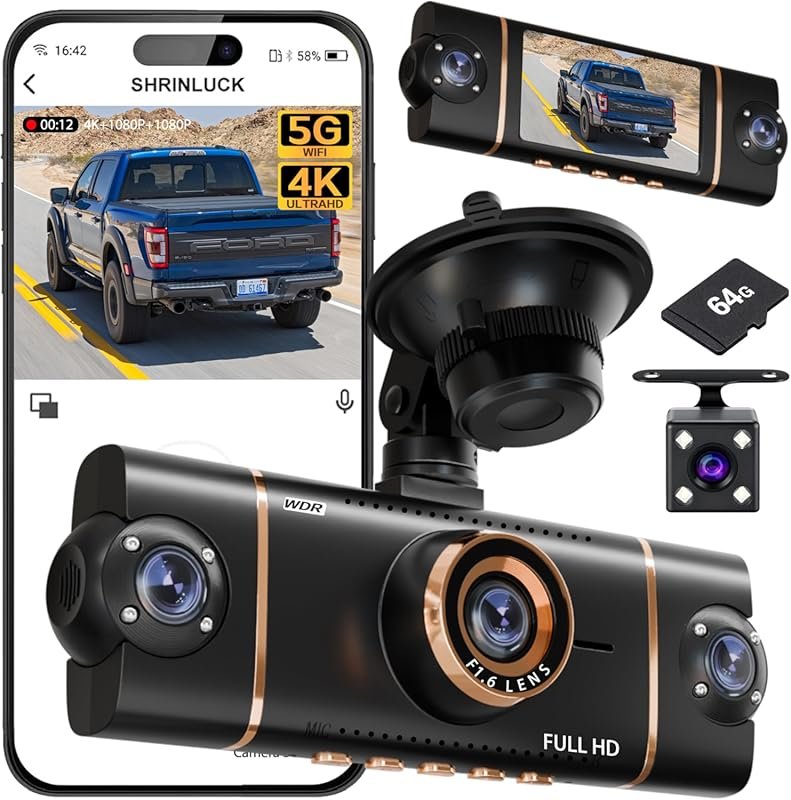 360-Degree 4K Dash Cam with Four Channels, WiFi and App Control, Night