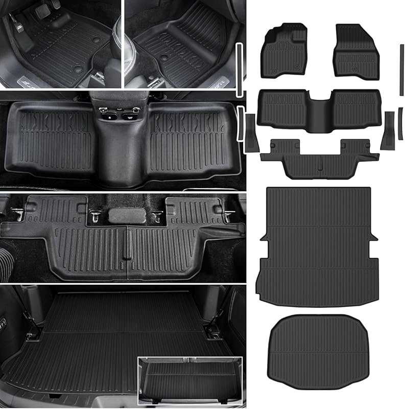 All-Weather TPE Floor Mats & Cargo Liner for 2015-2019 Ford Explorer 7-Seat...
