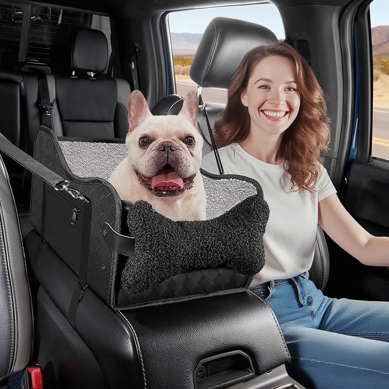 Center Console Dog Car Seat – Full-Size Black Booster for Small Dogs, 