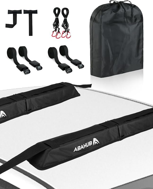 Abahub Soft Roof Rack Pads with 2 Tie Down Straps, 2 Tie Down Ropes, 2