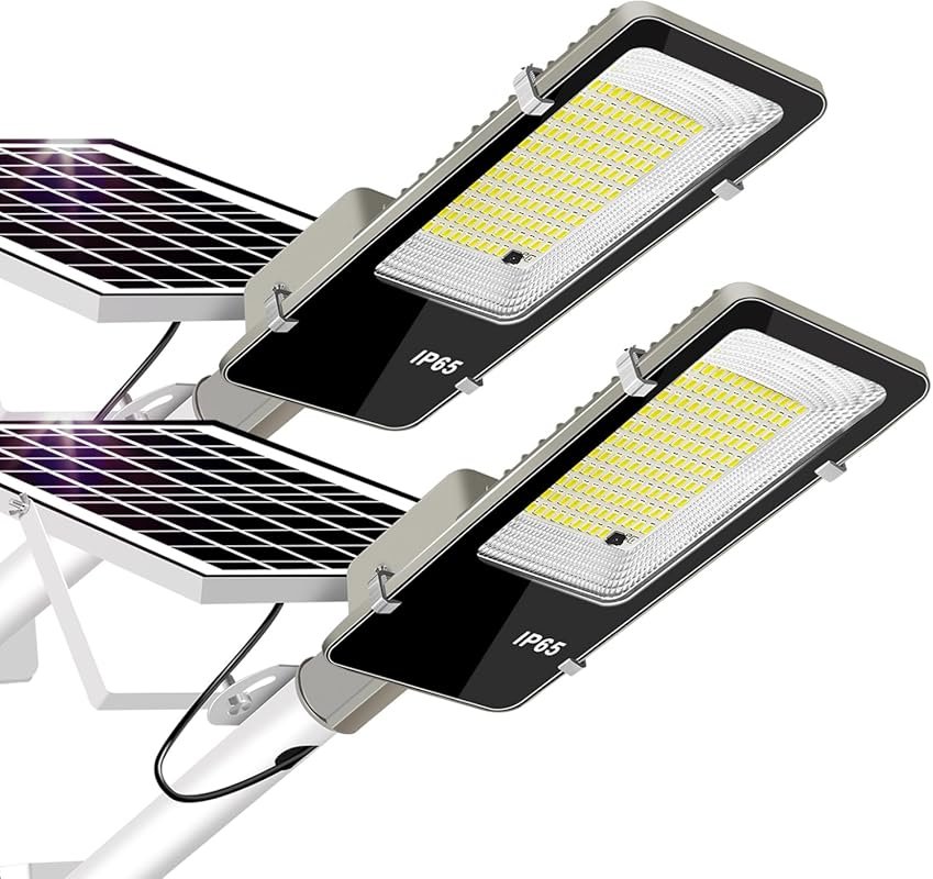 2 Pack Solar Street Lights with 10000mAH Battery and Remote Control fo