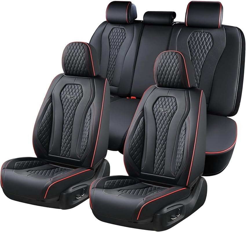 Coverado 5-Seat Leather Car Seat Covers – Black, Universal Fit, Waterp