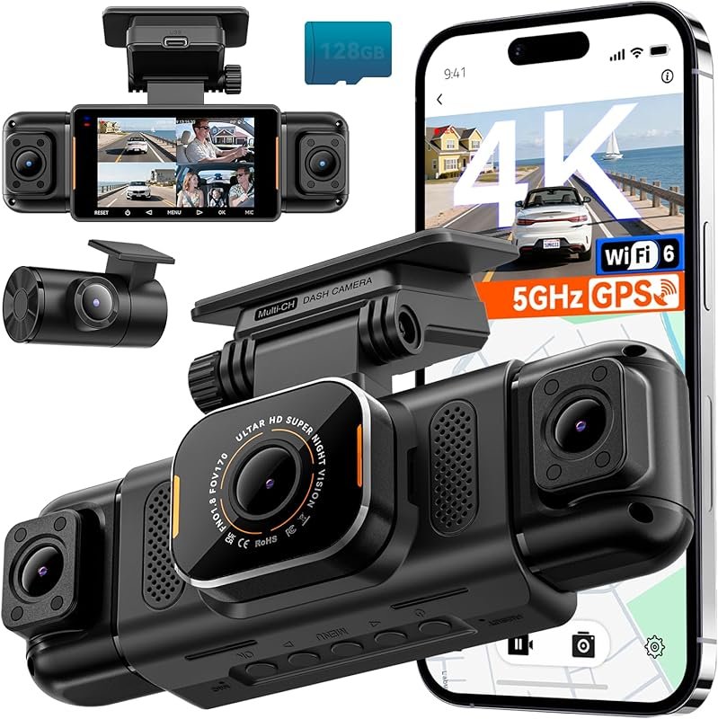 N5 PRO 4K 4 Channel Dash Cam with 360 View, Built-In GPS, and 24-Hour