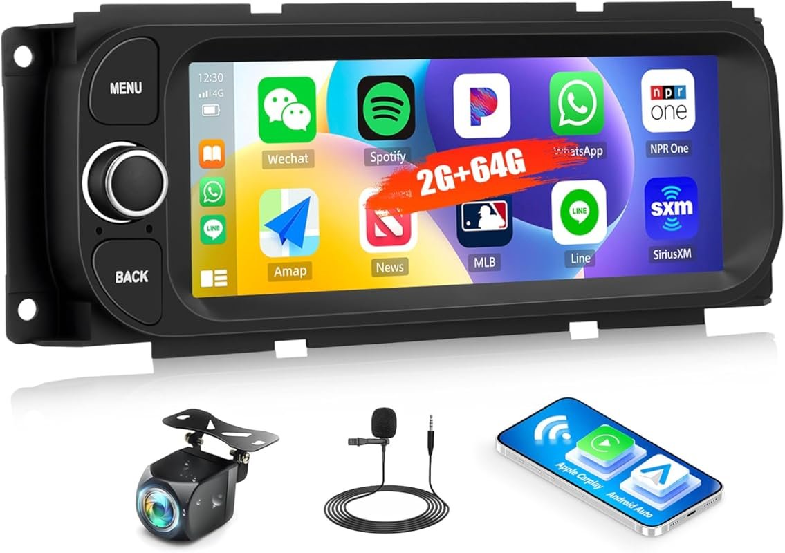 Android 15 Car Stereo for Jeep Wrangler with 2GB RAM, 64GB Storage, 6.