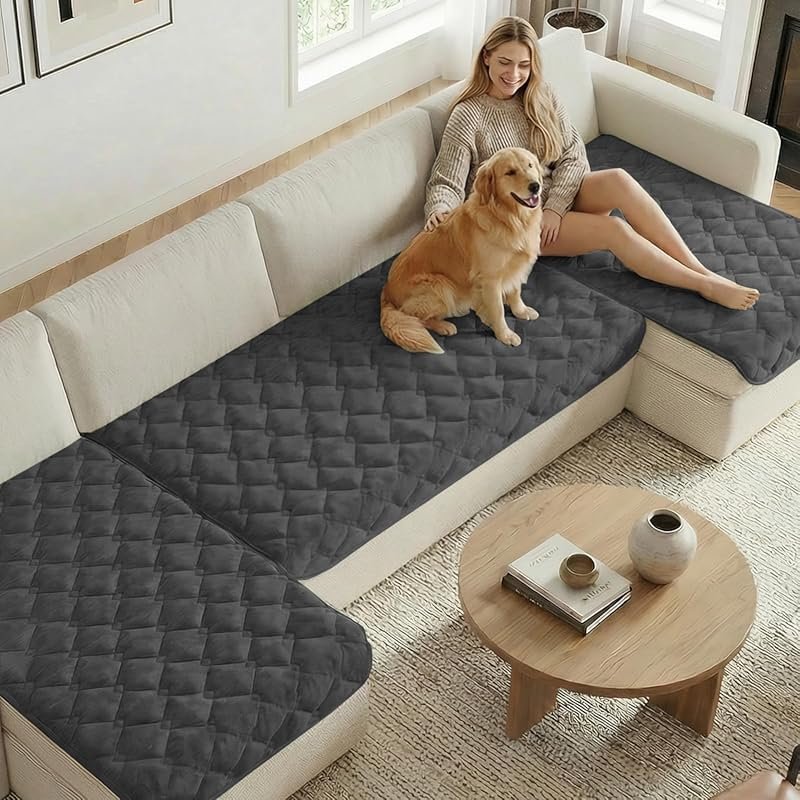 Washable Soft Fuzzy Chenille Dog Couch Cover for Loveseats and Section