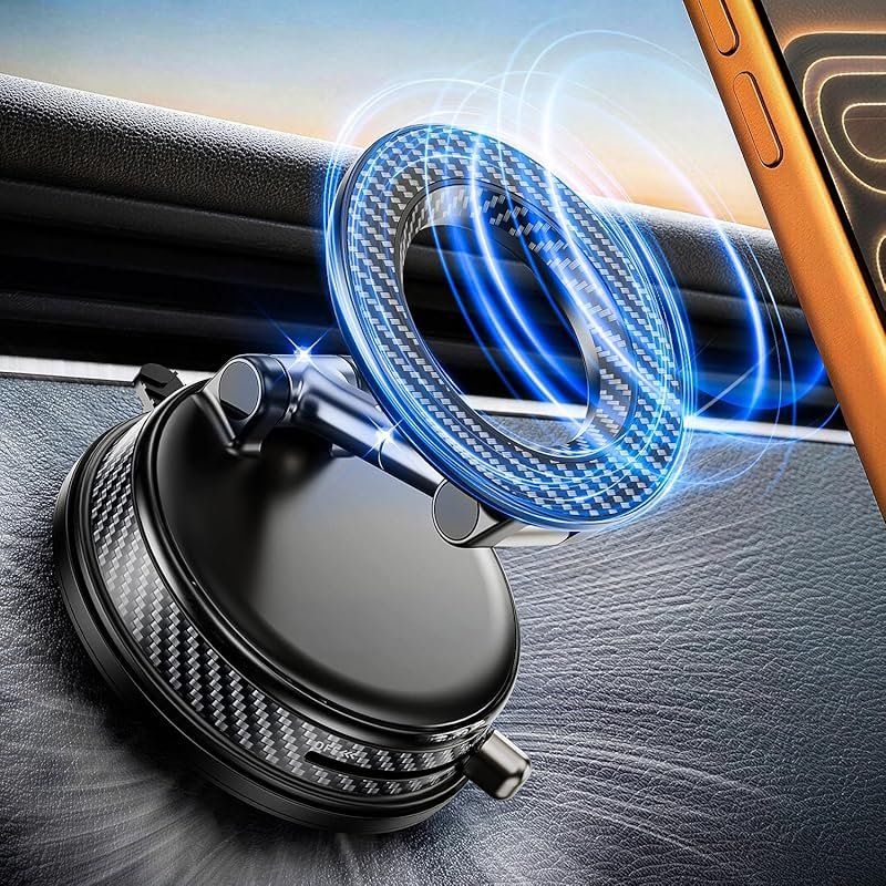 Carbon Fiber MagSafe Car Phone Holder: Adjustable Magnetic Mount with