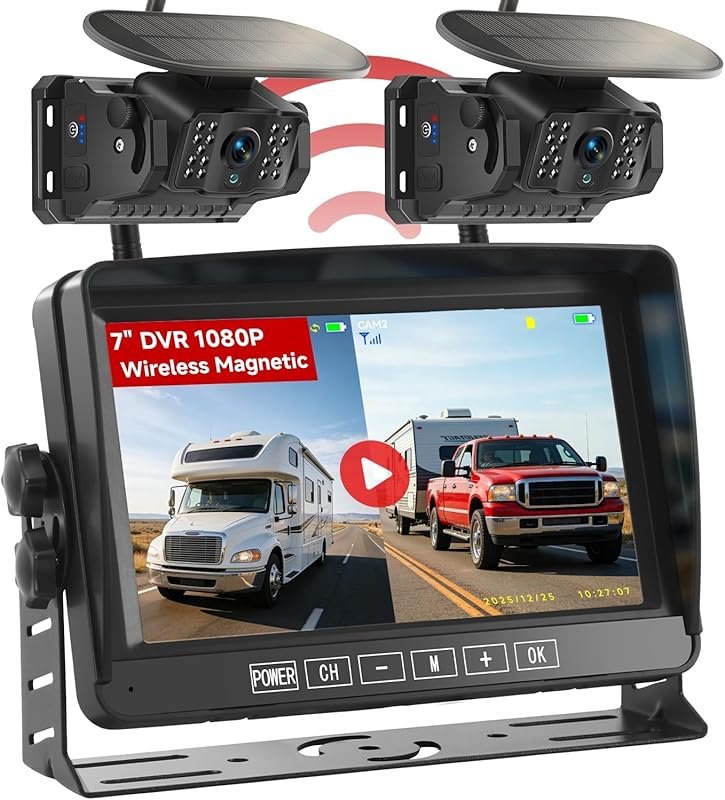 Dual Wireless Magnetic Backup Camera with 7-Inch 1080P Monitor Solar C