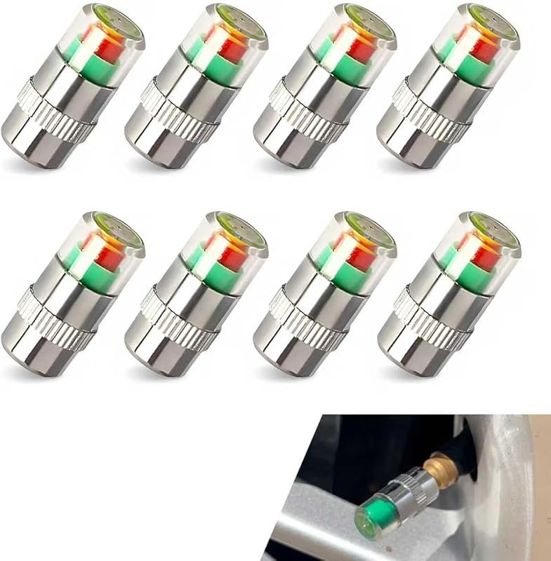 8-pack tire pressure monitor valve caps with color-coded alert system 