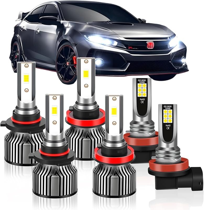 LED Bulb Combo for Honda Civic 2016-2020, 6500K White with Cooling Fan