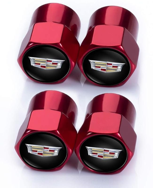 Cadillac Valve Stem Caps – 4-Pack Red O-Ring Seal for Corrosion Resist