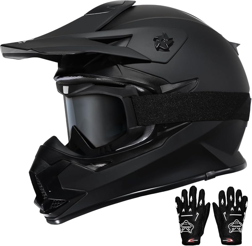 Triangle Full Face Dirt Bike Helmet with Goggles and Gloves, DOT Certi