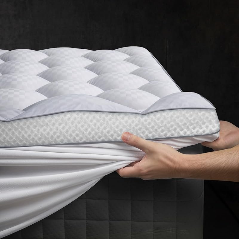 Fluffy Memory Foam Mattress Topper Queen for Back Pain with Pillow Top