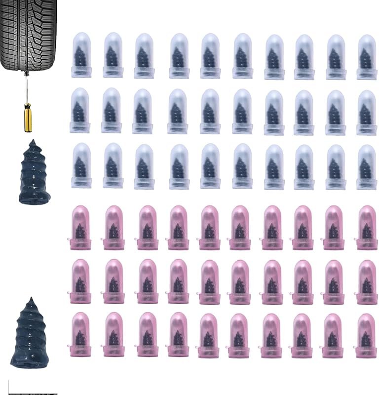 60-Piece Tire Repair Rubber Nail Kit, Carbon Steel Threaded Screws, Un