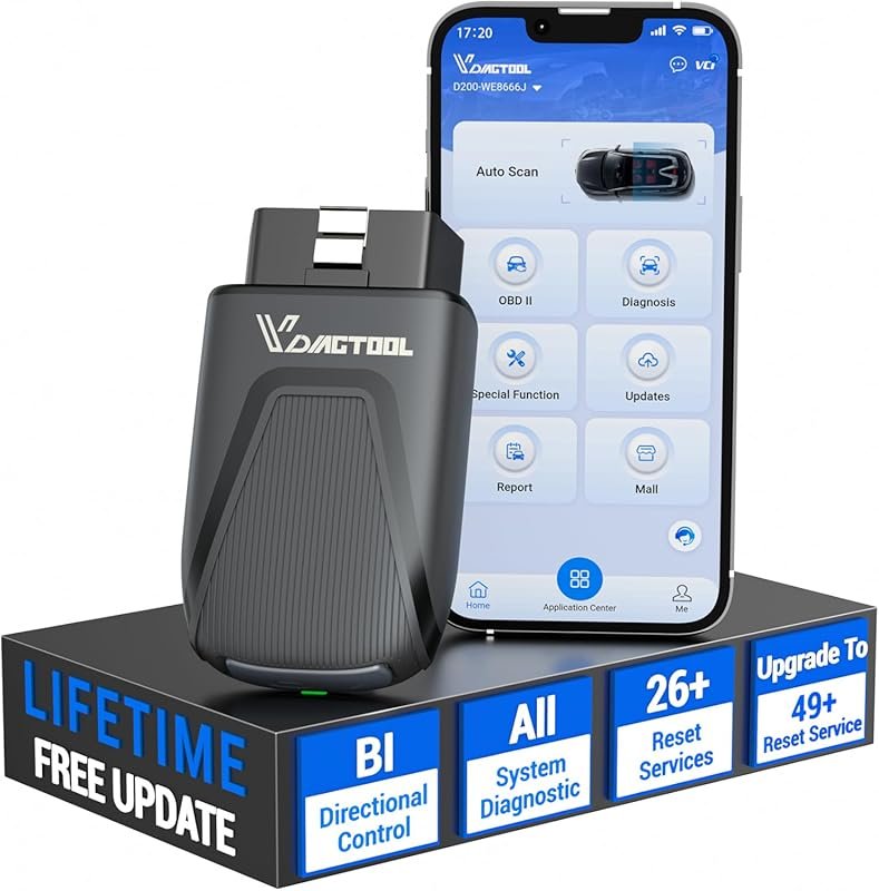 VDIAGTOOL D200 Bluetooth OBD2 Scanner - Bidirectional, Lifetime Free U