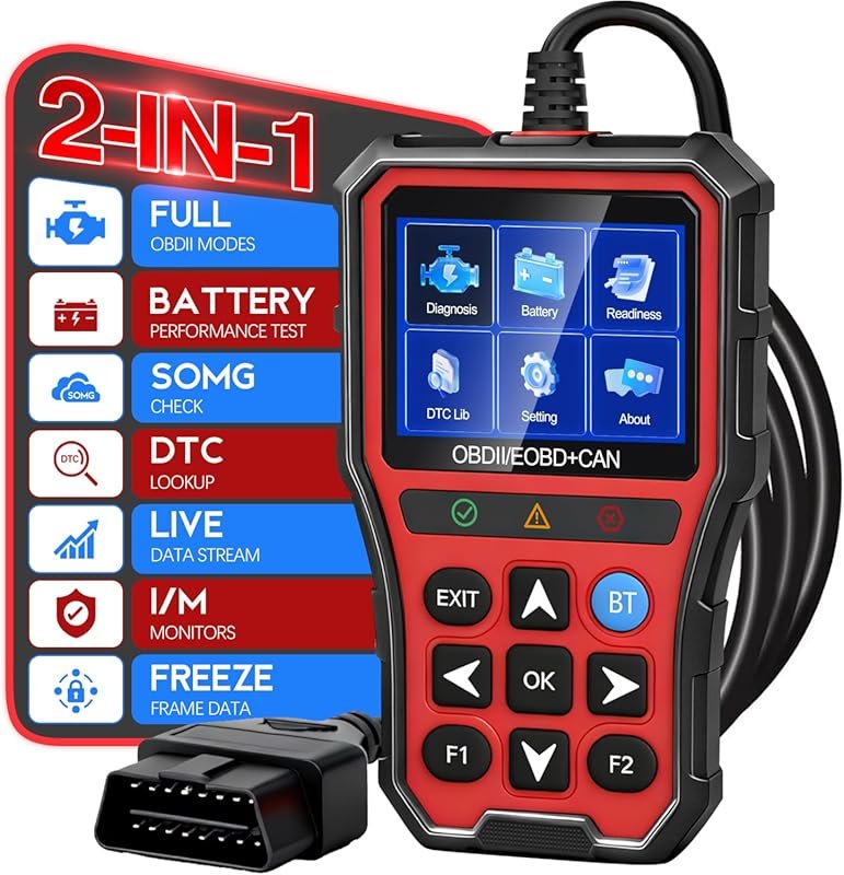 OBD2 Scanner Diagnostic Tool with Battery Tester, Engine Code Reading,