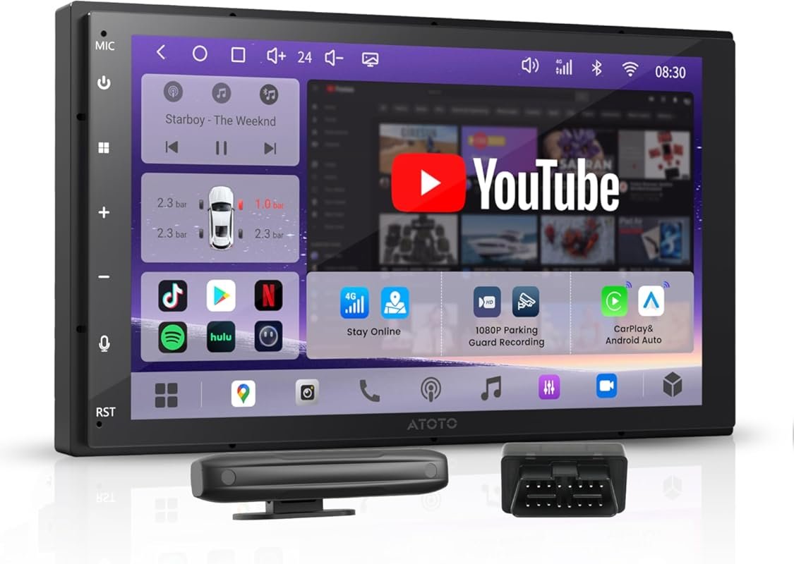7-inch QLED Android double DIN car stereo with wireless CarPlay, Andro