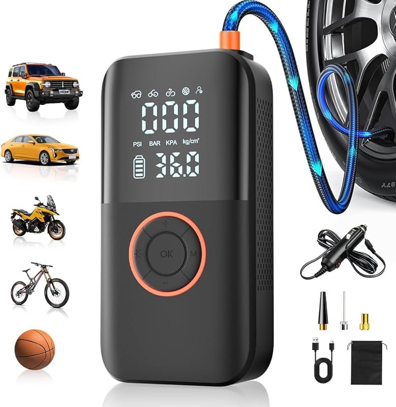Portable Cordless Tire Inflator Air Compressor 150 PSI Dual Power 12V 