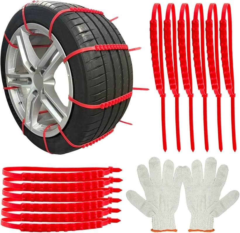 12-Piece Reusable Plastic Snow Tire Chains, Adjustable Anti-Skid Tract