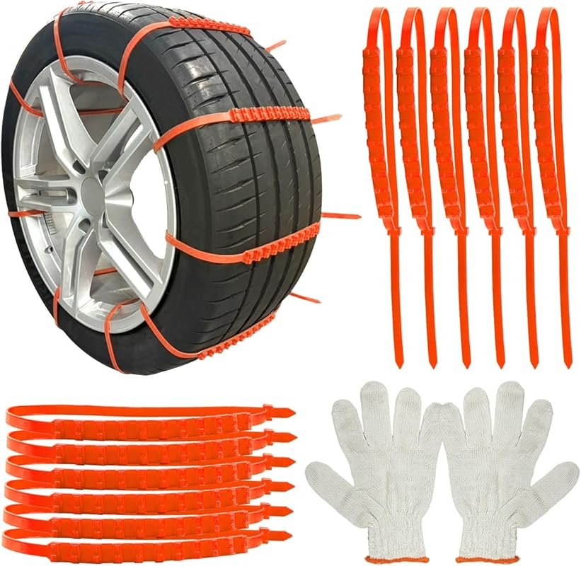 12-Piece Reusable Plastic Snow Tire Chains for Winter Driving, Adjusta