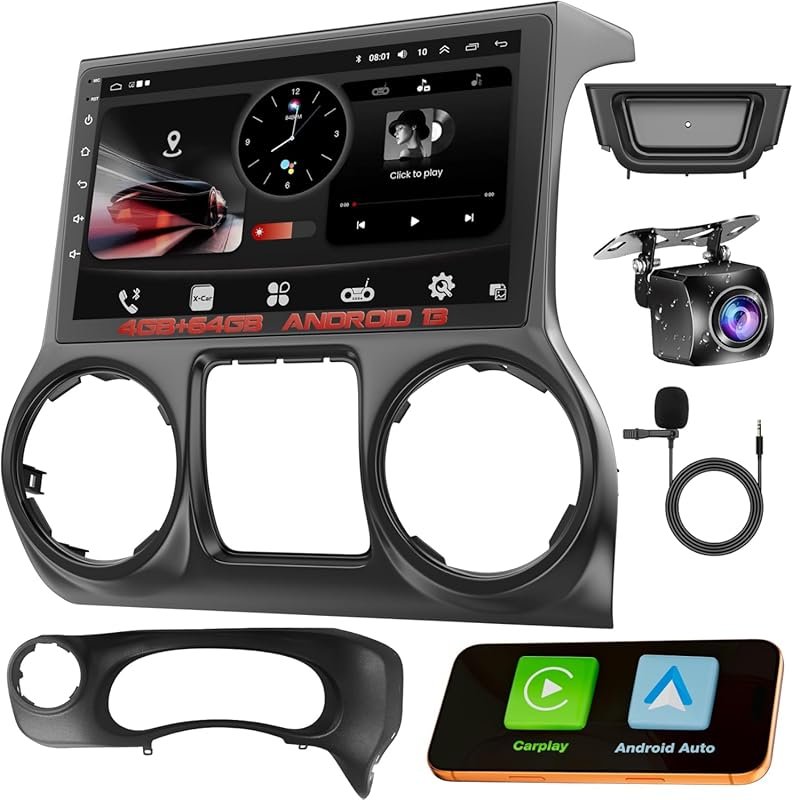 Upgraded 10.2 Inch Android Car Radio for Jeep Wrangler with CarPlay, A