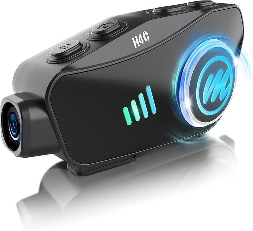 Motorcycle helmet camera with 1080P video, wide-angle lens, and built-