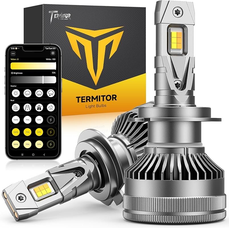 Best H7 LED headlight bulb with Bluetooth app control, adjustable 3000