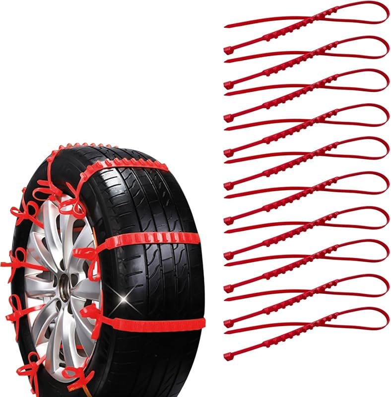10-Pack Adjustable Snow Chains for Cars and Trucks – Anti-Skid Grip fo