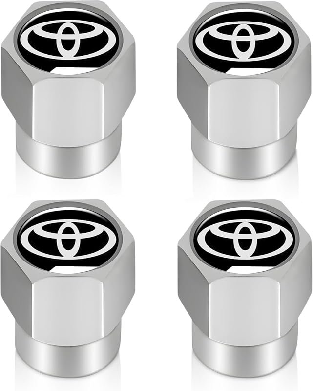 Black Metal Tire Valve Stem Caps with O-Ring – 4-Pack for Toyota – Spo
