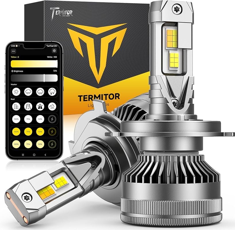 Best H4 LED headlight bulbs app controlled 75000LM max 3000K to 6500K 
