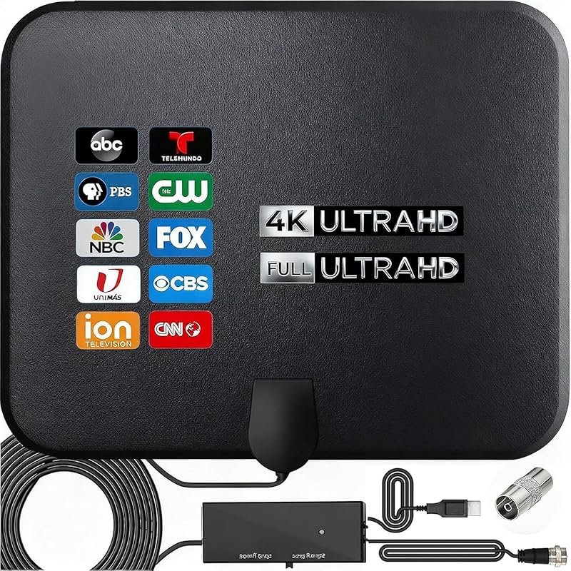 Indoor TV Antenna for Smart TV with Signal Booster and 16.5ft Coax Cab