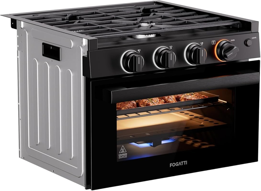 FOGATTI RV Oven Stove Combo 17 Inches 3 Burners Cooktop, security prot