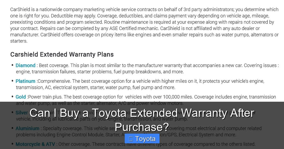 Can I Buy a Toyota Extended Warranty After Purchase?