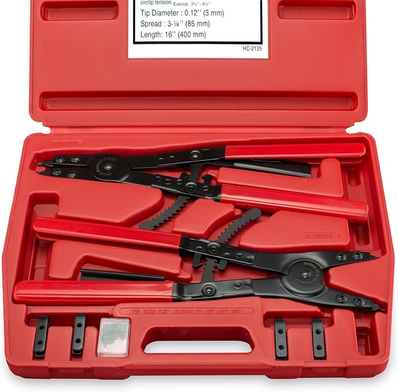 Neiko 02130A 16-Inch Heavy-Duty 2-Piece Snap Ring Plier Set with Exter
