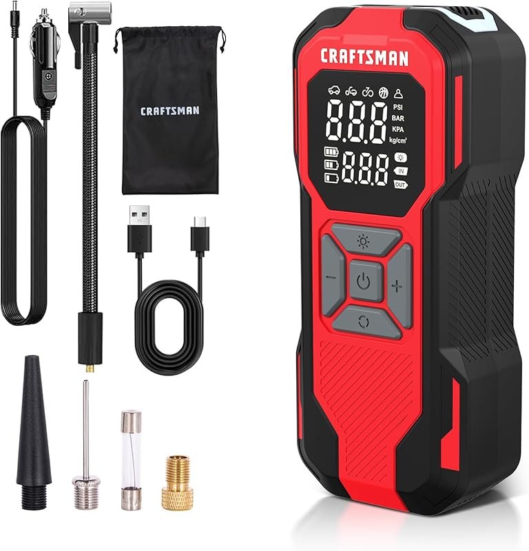 CRAFTSMAN Cordless Tire Inflator for Car Tires – 6000mAh Battery, Digi