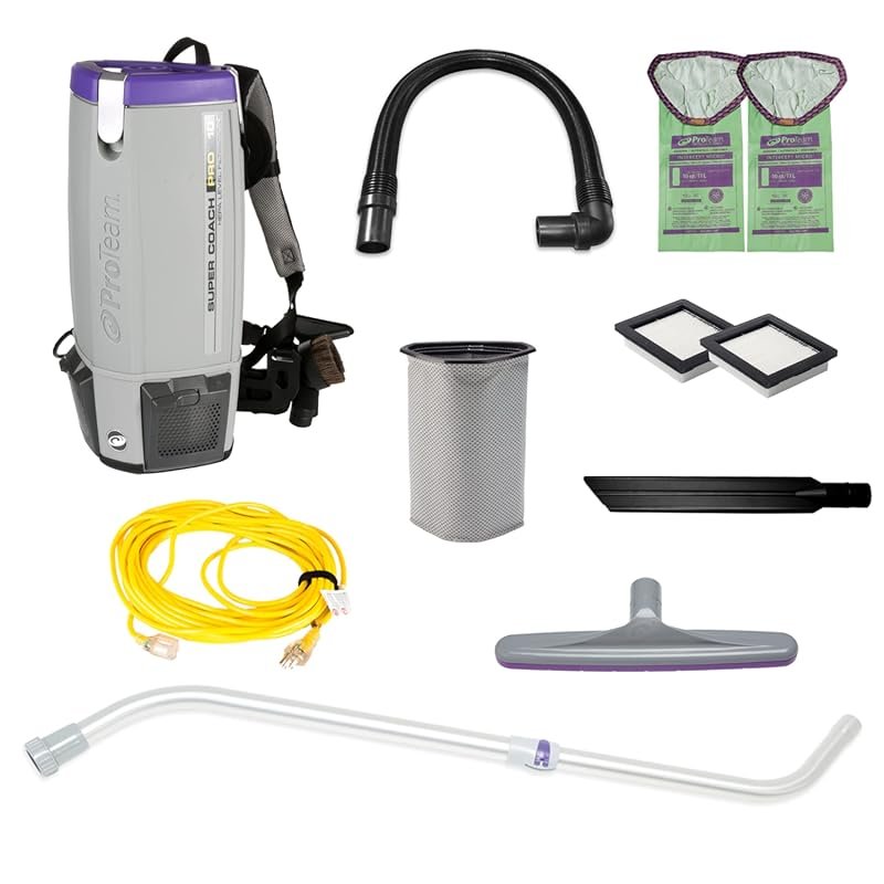 ProTeam Super Coach Pro 10 Commercial Backpack Vacuum - Corded, 10 Qua
