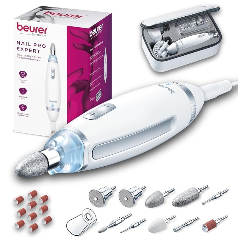 Beurer MP62 Nail Drill: 10 Attachments, Sanding Bands, Efile Acrylic G