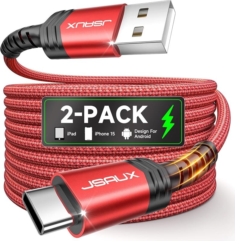 JSAUX USB A to USB C Cable 2-Pack 6.6ft for iPhone 17/16/15 and Samsun