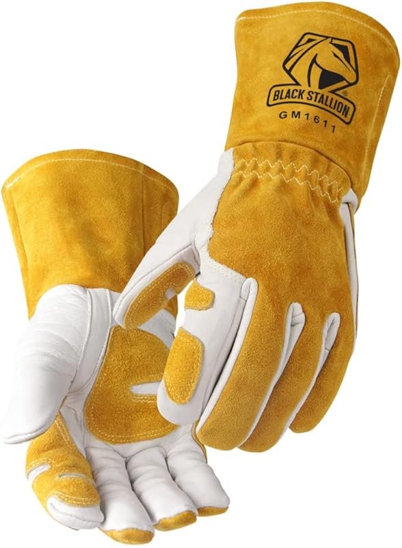 Black Stallion GM1611-WT Top-Grain Leather MIG Welding Gloves with Rei